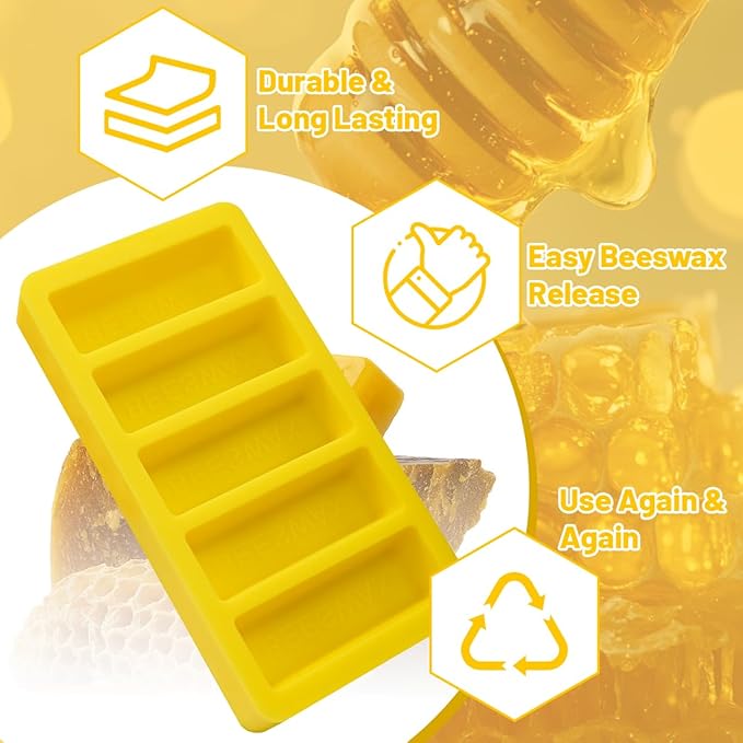 Silicone Beeswax Mold, Makes 5 x 1 OZ Wax Bars with The Word Beeswax Embossed, Reusable Beeswax Bar Mold, Reusable, Easy Release, Reusable Silicone Molds for DIY Soap, Candle, Wax Block Crafting