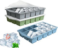 Silicone Ice Cube Tray, 3 Pack Easy-Release Stackable Ice Trays for Freezer with Lid 15 Reusable Cubes, Food Grade BPA Free Ice Molds for Whiskey, Baby Food, Coffee, Cocktail (Blue+Green+Grey)