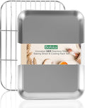 18/0 Stainless Steel Baking Sheet with Cooling Rack, 12.4 Inch Oven-Safe Non-Toxic Cookie Sheets for Baking, Coating Free & Rust Resistant for Healthy Family Baking, Easy to Clean, Heavy Duty