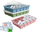 Silicone Ice Cube Tray, 3 Pack Easy-Release Stackable Ice Trays for Freezer with Lid 15 Reusable Cubes, Food Grade BPA Free Ice Molds for Whiskey, Baby Food, Coffee, Cocktail (Blue+Green+Pink)