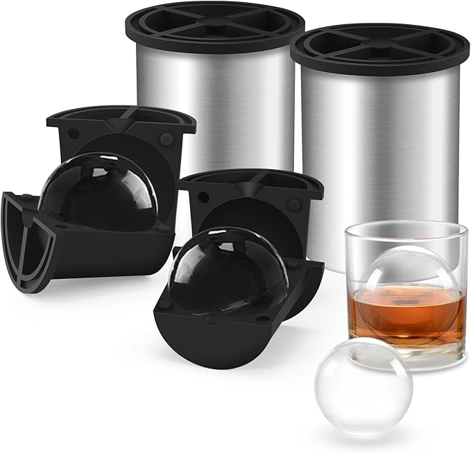 Clear Ice Cube Maker, 2.5 Inch Stainless Steel Crystal Large Clear Ice Ball Maker, Silicone Ice Cube Mold for Cocktails, Drinks & Bourbon, Whiskey Gifts for Men, Metal Color(2 Pack)