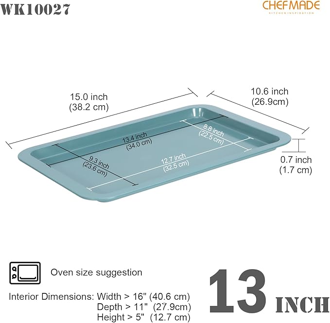 CHEFMADE Sheet Pan, Nonstick 13-Inch Rimmed Cookie Sheet for Baking, Baking Sheet Bakeware for Oven （Green）