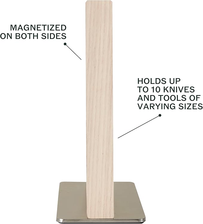 Material Knife Stand, Magnetic Wood Modern Knife Block for Safe Storage and Display of Knife Sets, Large Capacity for 10 knives, White Ash