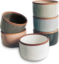Mora Ceramic Ramekins - 8oz, Set of 6 - Small Oven Safe Baking Dishes/Cups - For Personal Pudding, Creme Brulee, Souffle, Serving Dip, Custard, Ice Cream - Single Mini Bowls - Assorted Neutrals