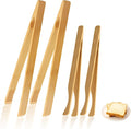4 Pieces Natural Bamboo Toaster Tongs,Two Bamboo Toast Tongs of different lengths（9.8-Inch & 7.8-Inch),Long Tongs with Anti-slip Design,Heat-Resistant for Cooking and Serving