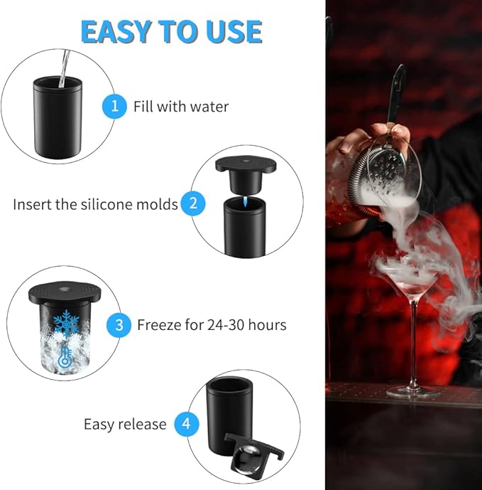 TINANA Clear Ice Ball Maker, 2.5” Clear Ice Cube Tray Make 1 Large Sphere Ice Balls for Whiskey, Cocktails & Bourbon, Gifts for Men