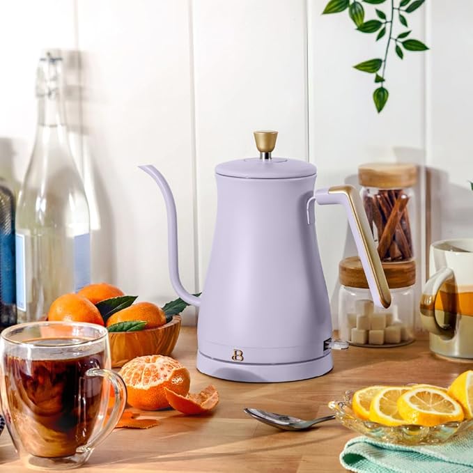 Beautiful 1L Electric Gooseneck Kettle, Precision Pour Spout, 1200W Fast Boil, Auto Shut-Off, Cordless, Stainless Steel, Tea & Coffee Maker with Ergonomic Handle, Matte Finish (Lavender)