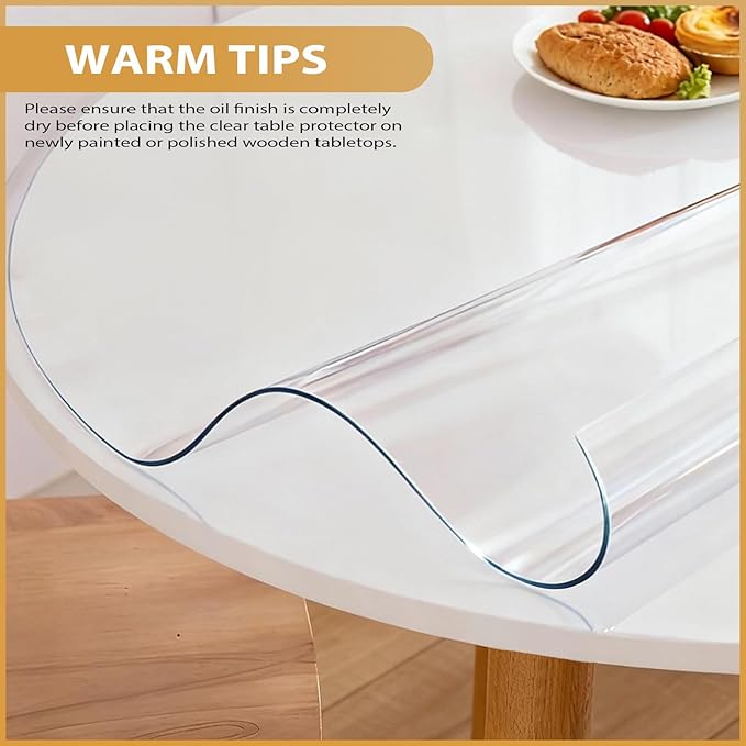 Round Clear Table Cover Protector 48 Inch - 2mm Thick Waterproof PVC Furniture Protective Pad for Dining Room Tabletop