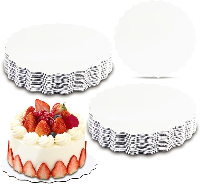 qiqee 8 Inch White Wave Cake Boards Round 15-Packs Circles Rounds Base Food-Grade Cardboard Wave Cake Plate（Thinner But Stronger）
