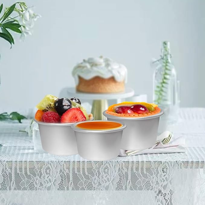 Pudding Cups Molds Individual Popover Pan Cupcake Muffin Baking Maker Aluminium 8 Pieces(3.74 x 2 x 2.87 Inch)