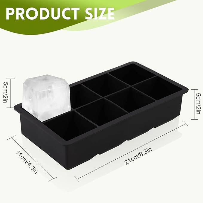 Ice Cube Trays Silicone,2 Pack Ice Cube Molds with Removable Lids,Stackable Ice Trays for Freezer,Ice Maker Reusable and BPA Free for Whiskey, Cocktail, Chilled Drink (8 Big Square Ice Cubes)