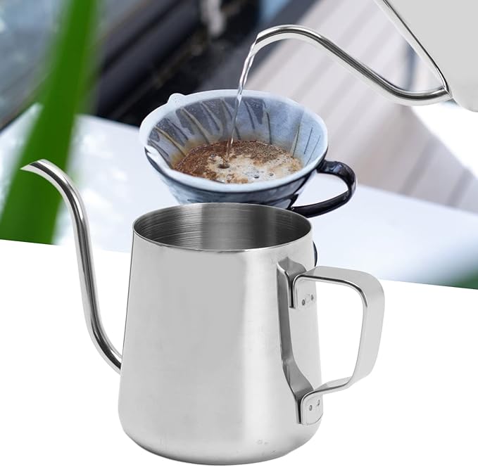 Pour Over Coffee Kettle, Stainless Steel Gooseneck Spout Pour Over Coffee Kettle Long Narrow Drip Spout Coffee Tea Pots for Pour Over Coffee, Home Brewing, Camping (8.5oz, Silver)