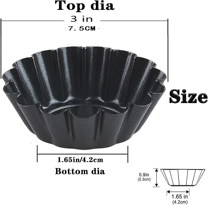 Egg Tart Molds 12PCS Tart Pan 3inch, Mini Carbon Steel Non Stick Tart Pans, Tart Molds For Baking (3 inch)