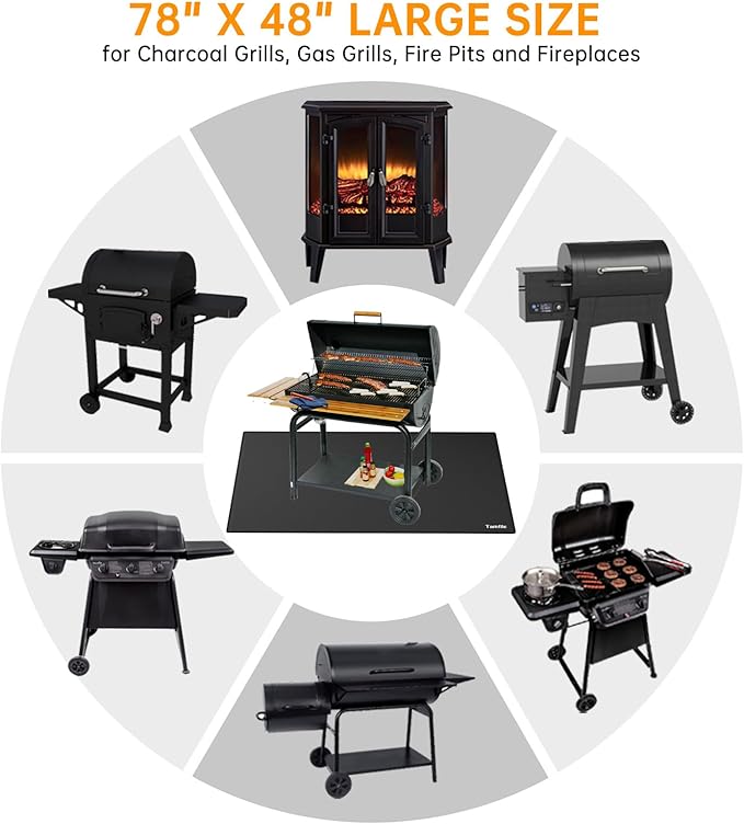Tamfile Large 78 x 48 Inch Under Grill Mats for Outdoor Grill, Double-Sided Fireproof Heat-Resistant Pad, Indoor Fireplace/Fire Pit Rubber Mat, Oil-Proof Waterproof BBQ Protector for Deck and Patio