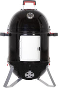 MFSTUDIO 18" Vertical Smoker and BBQ Grill, Pure Porcelain-Enameled Cooker, Heavy Duty Charcoal & Woods Outdoor Grill for Smoker, Black