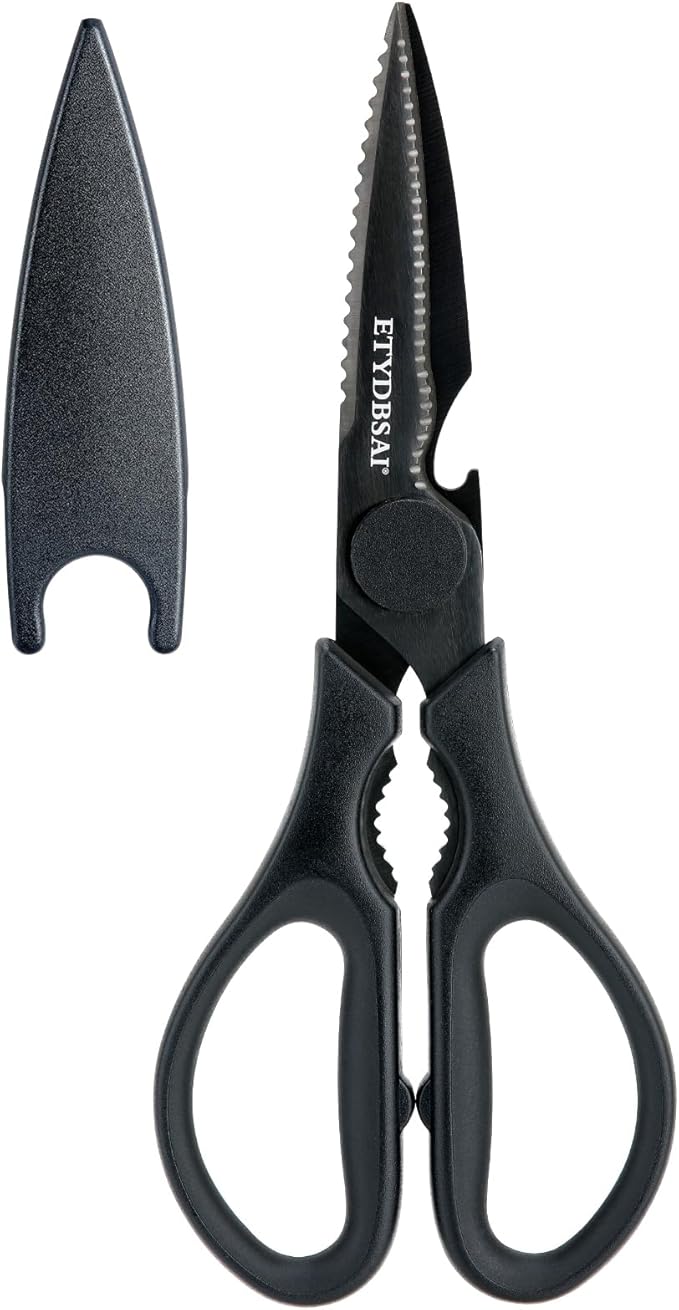 All Purpose Kitchen Scissors for Food, Heavy Duty Kitchen Shears that Come Apart Dishwasher Safe, Sharp Durable Stainless Steel Scissors for Meat, Soft Grip Comfort Handle,Titanium Plated Black
