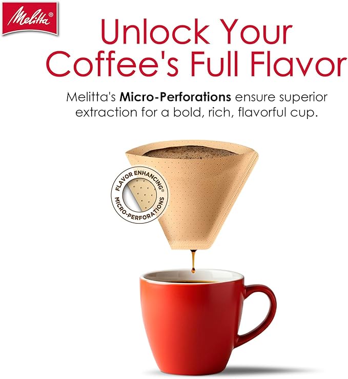 Melitta #4 Cone Coffee Filters, Natural Brown, 100 Count (Pack Of 6), 600 Total Filters - Fits all 8-12 Cup Cone Coffee Makers and Pour-Overs, Compostable, Tear-Resistant, Made in USA