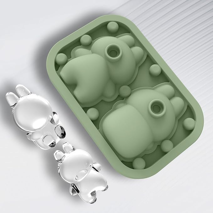 3D Rabbit Shapes Ice Cube Mold Silicone Large Ice Cube Molds 2.5 inch Animal Ice Cube Tray for Cocktails, Bourbon,Brandy, Whiskey Gifts for Men (Green)