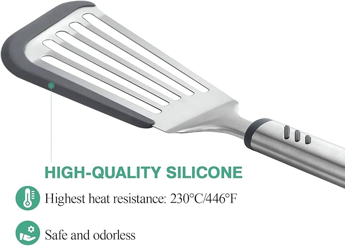 Fish Spatula for Nonstick Cookware, Stainless Steel Slotted Spatula with Silicone Edge, Flexible Metal Turner for Cooking, Flipping, Frying, 12.6" Egg Flipper Utensils, Heat Resistant Handle
