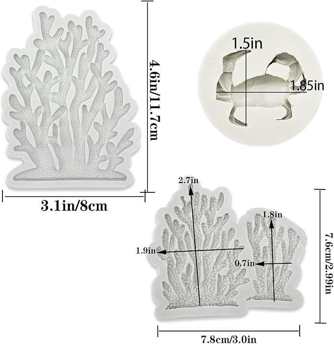 5 PCS Marine Theme Fondant Silicone Mold Seaweed Coral shell crab Shape DIY Handmade Baking Tools, For Theme Cake Cookie Chocolate Candy Decoration Fondant Polymer Clay