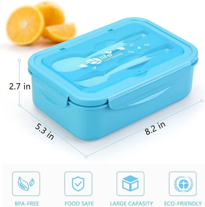 LOVINA Bento Boxes for Adults - 1100 ML Bento Lunch Box Container For Kids With Spoon & Fork - Durable Perfect Size for On-the-Go Meal, BPA-Free and Food-Safe Materials(Blue)