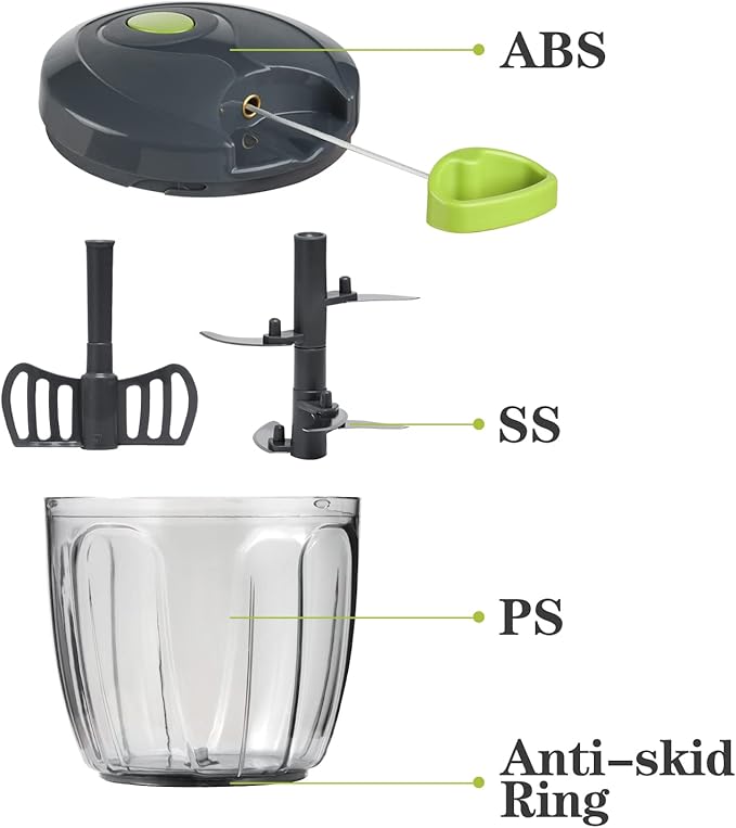 Cambom Manual Food Chopper Vegetable Cutter, Hand String Vegetable Chopper Onions Cutter for Vegetable Fruits Nuts BPA Free Food Safe Material, 900ml Grey