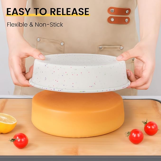 Vinino 10 Inch Silicone Round Cake Pan with Metal Reinforced Frame Set of 3, Nonstick Silicone Springform Pan for Baking Suitable for Making Layers, Cheese & Chocolate Cakes