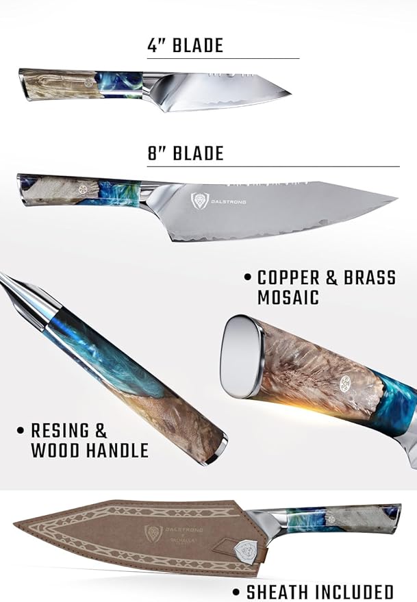 Dalstrong 2 Piece Knife Set - Chef Knife 8 inch & Paring Knife 4 inch - Valhalla Series - Premium 9CR18MOV HC Steel - Celestial Resin & Wood Handle - Razor Sharp - Essential Set - Leather Sheath