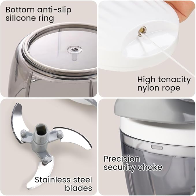 Manual Food Processor & Vegetable Chopper Green - 2.3 Cup Mini Hand-Pull Cord Kitchen Chopper for Onion, Garlic, Vegetables with 3 Stainless Steel Blades