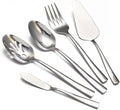 Large Hostess Serving Utensils Set, Stainless Steel Heavy Duty Serving spoons, Slotted Spoons, Serving Fork, Cake Server, Butter Knife, Dishwasher Safe (Silver)