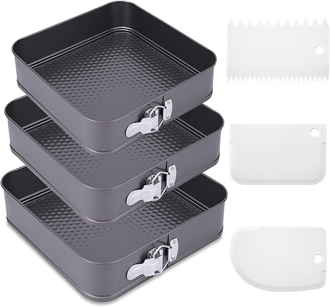 Rectangle Springform Cake Pans Set,Not-Stick Cheesecake Pans with Removable Bottom Stainless Steel Bakeware DIY Baking Mold Funny Cake Tins with Scrapers for Kitchen Birthday Valentine Day Wedding