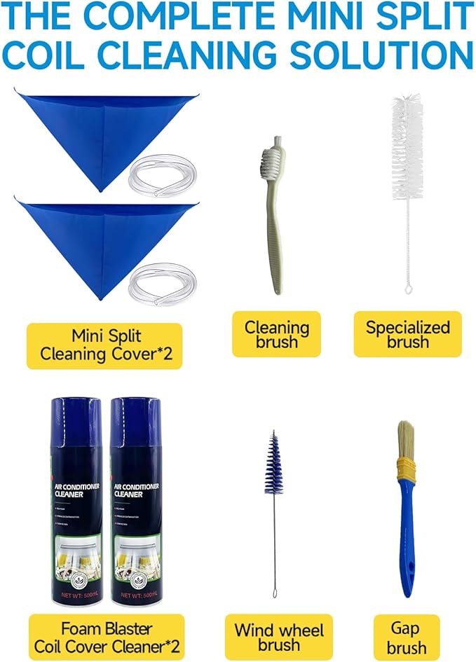 Mini Split Cleaning Kit for Air Conditioner,2 Bottles of air Conditioner Cleaner,2 Air Conditione Waterproof Bag, 4 Wall Mounted Air Conditioner Cleaning Tools etc.