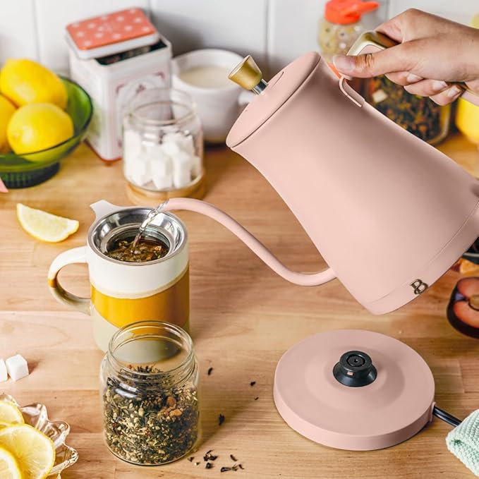 Beautiful 1L Electric Gooseneck Kettle, Precision Pour Spout, 1200W Fast Boil, Auto Shut-Off, Cordless, Stainless Steel, Tea & Coffee Maker with Ergonomic Handle, Matte Finish (Rose)