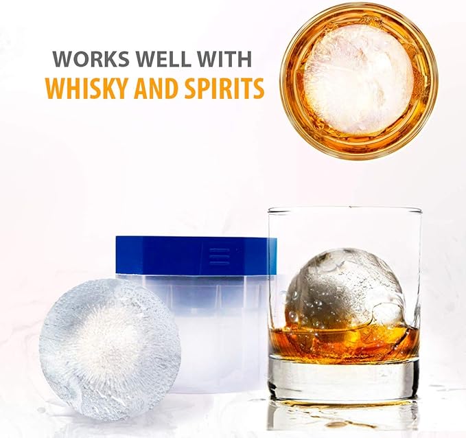 Ice Ball Molds Maker - 2 Pack Sphere Molds - 2.5 inch Round Ice -Slow Melting Ice for Whiskey Bourbon and Cocktails -