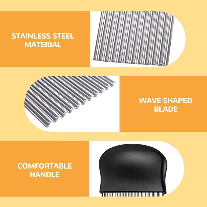 Large Crinkle Cutter, Stainless Steel Wavy Cutter with Non-Slip Handle, French Fry Cutter, Crinkle Potato Slicer, Chopping Tools for Potatoes Carrot Fruit Vegetable (C Set: 3 Pcs)
