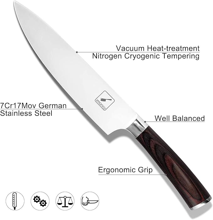 imarku Chef Knife 8 inch, High-Carbon Stainless Steel Pro Kitchen Knife with Ergonomic Handle and Gift Box, Chef's Knives for Professional Use, Gifts for Men and Women
