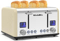 Toaster 4 Slice, KitchMix Bagel Stainless Toaster with LCD Timer, Extra Wide Slots, Dual Screen, Removal Crumb Tray (Cream)