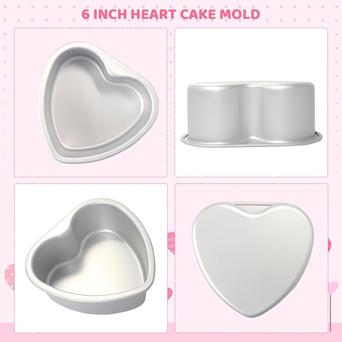Heart Shaped Cake Pan 6 Inch Aluminum Cake Pans Heart Cake Tin Baking Cake Mold for Valentine's Weddings Birthday Party (3, 6 inch)