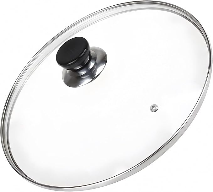 10 Inch Pan Lid, Universal Replacement Pot Lid for Frying Pans, Cast Iron Skillets, Tempered Glass Pan Cover with Steam Vent