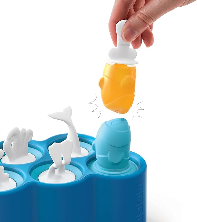 Zoku Fish Pop Molds, 6 Different Easy-release Silicone Popsicle Molds in One Tray, Unique Sea-creature Designs, BPA-free