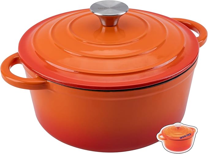 Enameled Cast Iron Dutch Oven Pot with Lid Heavy-Duty Cookware for Bread Baking, Braising, Stews, Roasting,4QT，orange