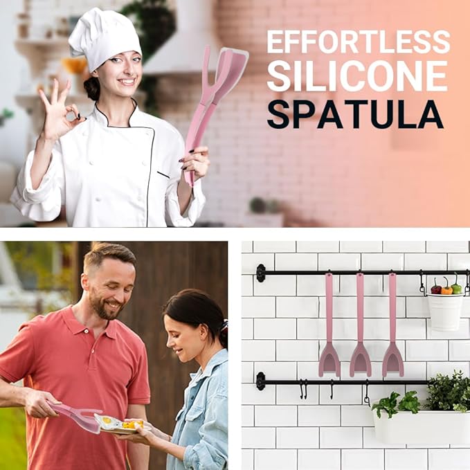 Silicone Egg Flipper Spatula Tongs (Set of 1) – Non-Stick 2-in-1 Grip & Flip Kitchen Tongs for Pancakes, Fish, Eggs, and More – Heat Resistant Cooking Tool (Pink)