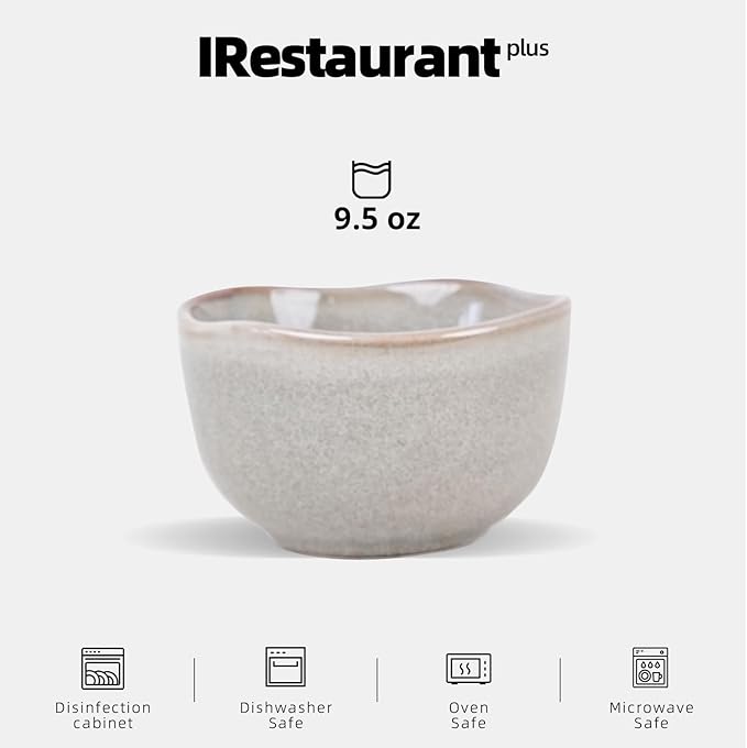 Organic Shape Restaurant Bouillon Cup 9oz, Commerical Grade Catering Stoneware Dip Bowls in Ir-regular Organic Shape, Chip & Scratch Resistant, Glossy Reactive Glaze Grey, Case of 24