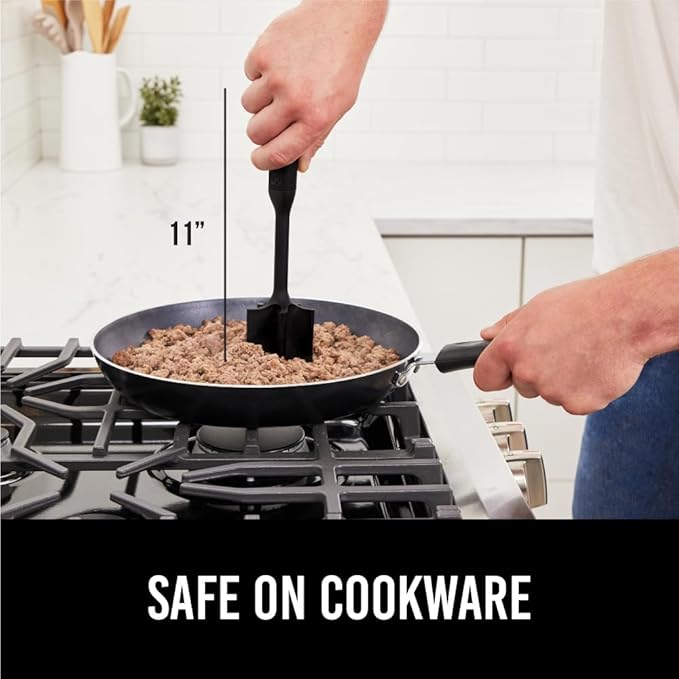GORILLA GRIP Patented Heat Resistant Meat Chopper, Soft Handle, Nonstick Hamburger Smasher, Break Apart Food, Safe on All Cookware Ground Beef Grinder, Non Scratch Potato Masher Kitchen Tool, Black