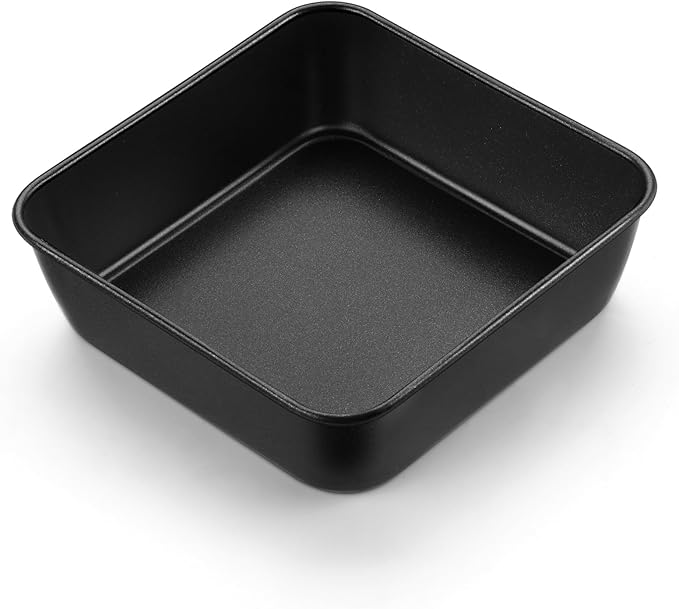 E-far 6 Inch Square Cake Pan, Nonstick Small Baking Pan with Stainless Steel Core for Brownies Lasagna Cakes, Non-toxic & Easy Clean, 2 Inch Deep (Black)