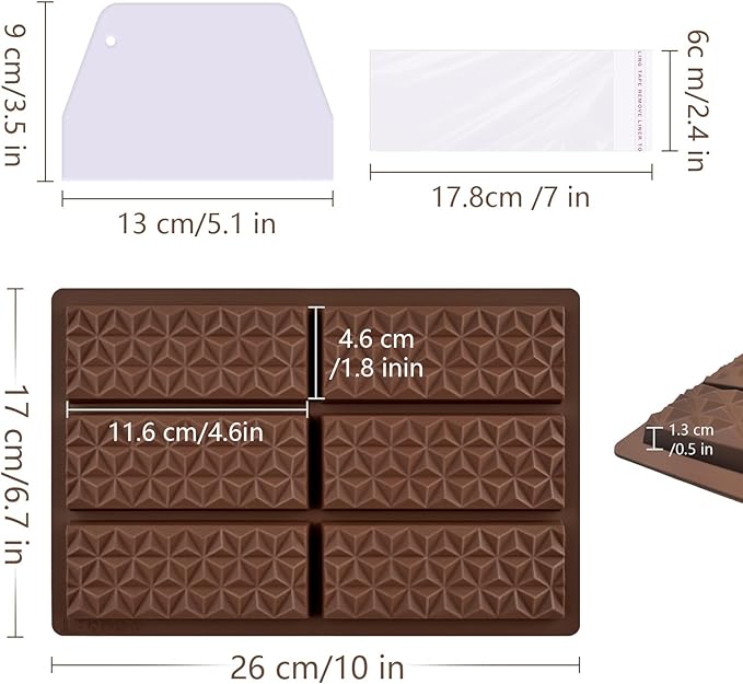 2 Pcs Chocolate Bar Molds – Non-Stick Silicone Molds with Bags and Scraper chocolate molds Food Grade Silicone Deep Chocolate Bar Mold (2)