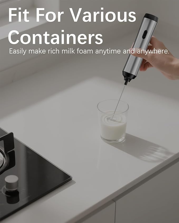 Rechargeable Milk Frother with Stand, Electric Frother Wand Handheld Coffee Foam Maker Detachable Stainless Steel Whisk Drink Mixer Foamer for Latte, Cappuccino, Hot Chocolate, Egg (Silver-1)