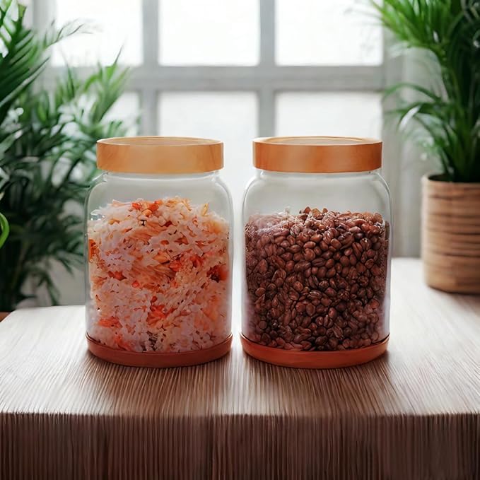 SAIOOL Screw Large Glass Storage Jars with Lids (2-Pack) - Diam15cm xH 20cm Airtight Containers for Bulk Foods, Cookies, Pet Treats, Includes Spoon & Label Kit (Tall Size)