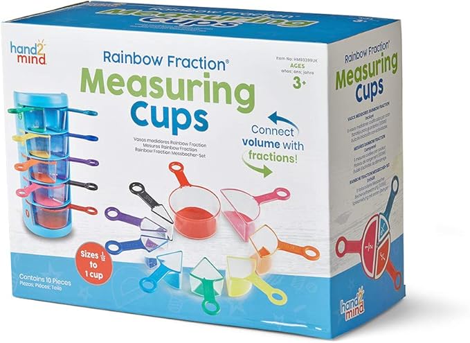 hand2mind Rainbow Fraction Measuring Cups, Kids Montessori Kitchen Tools, Toddler Cooking Tools, Sensory Table Materials, Fraction Manipulatives, Homeschooling Supplies, Easter Baking (Set of 9)