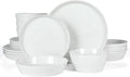 Martha Stewart Selma Chip & Scratch Resistant Dinnerware Set – White Plates and Bowls, Durable Dishwasher and Microwave Safe Dishes Set for Everyday Use